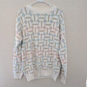 Vintage Private Club 100% Cotton Geometric Grandma Crewneck Sweater Size L USA